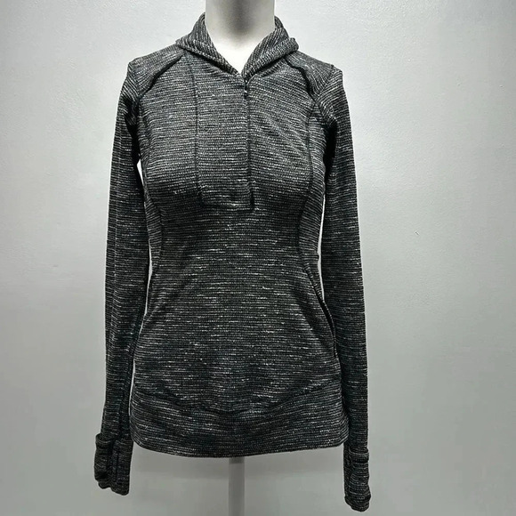 Lululemon Think Fast Pullover Long Sleeve Top Charcoal Herringbone Black Size 6 - Picture 10 of 11